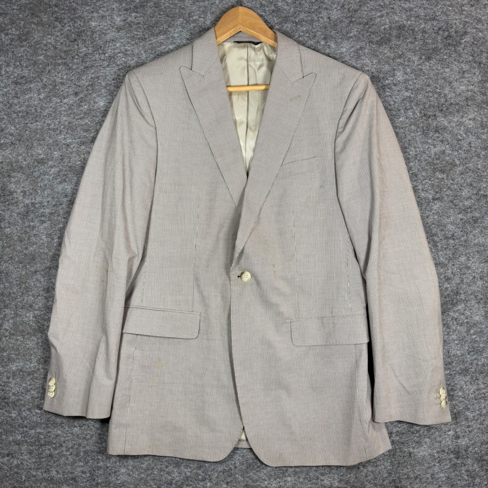 Banana Republic Tailored Fit Blazer Jacket Men 42R Micro Stripe Tan White Preppy